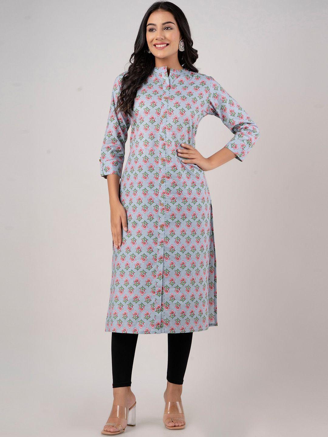 feranoid ethnic motifs printed mandarin collar pure cotton kurta