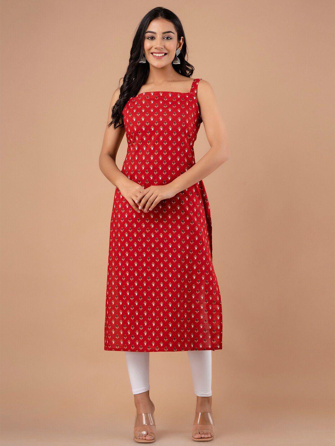 feranoid ethnic motifs printed square neck straight pure cotton kurta