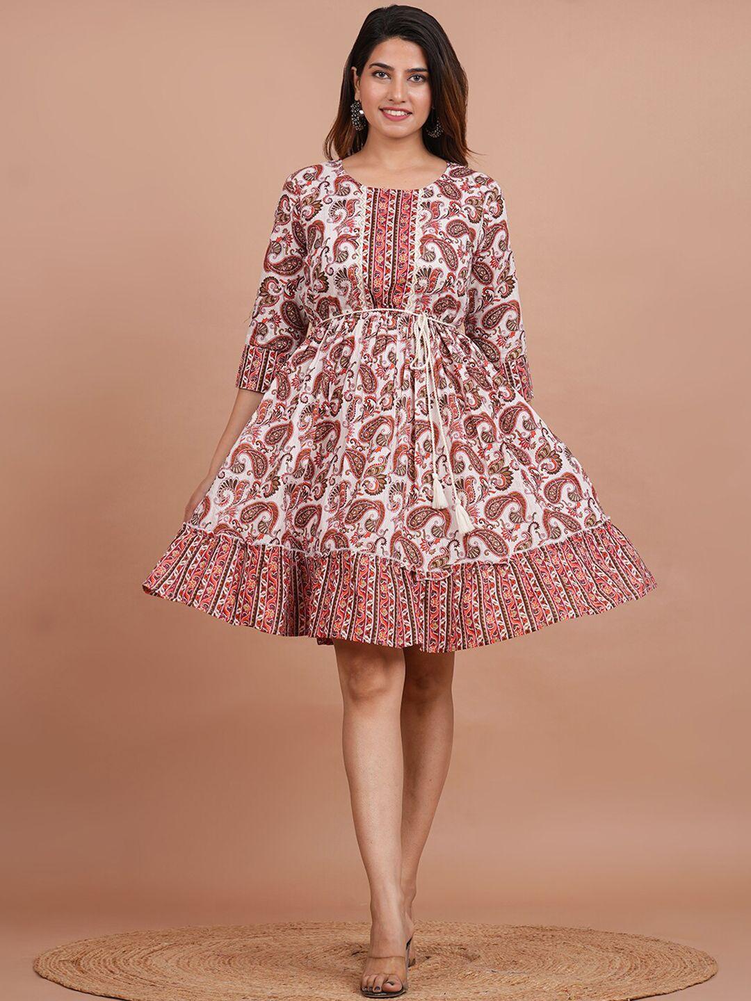 feranoid ethnic motifs printed tiered fit & flare ethnic dress