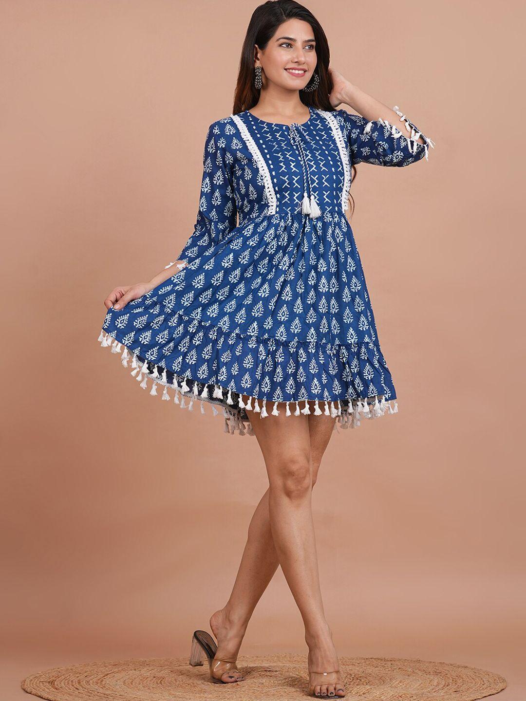 feranoid ethnic motifs printed tiered fit & flare ethnic dress