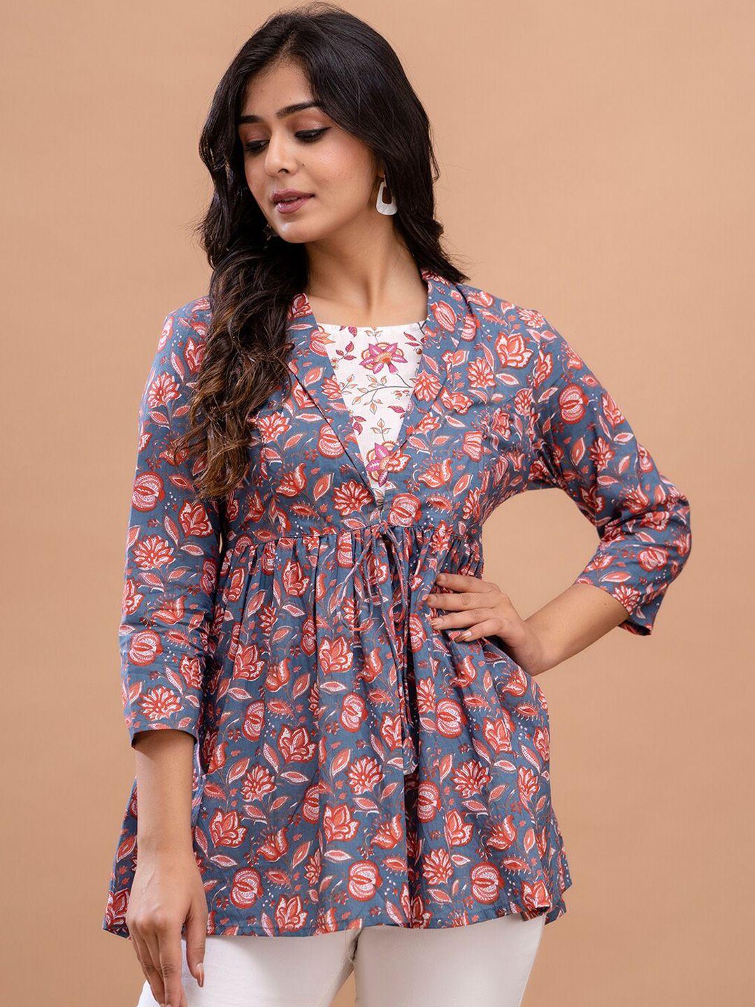 feranoid floral printed pure cotton a line kurti