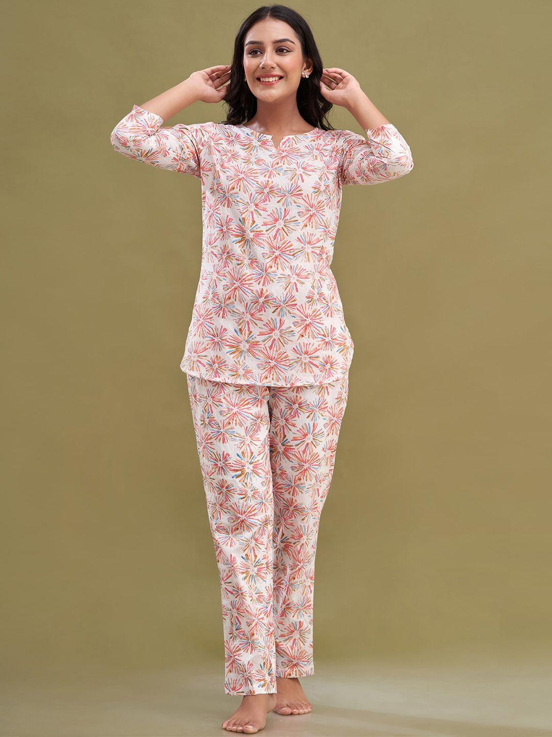 feranoid floral printed pure cotton night suit