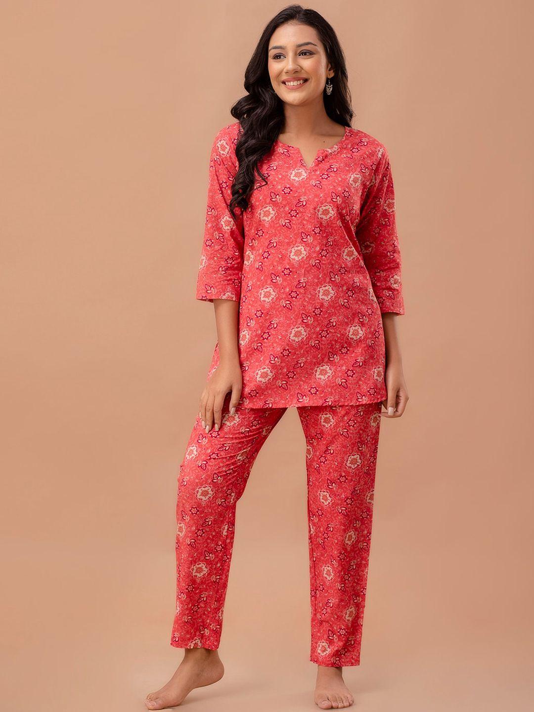 feranoid floral printed pure cotton night suit