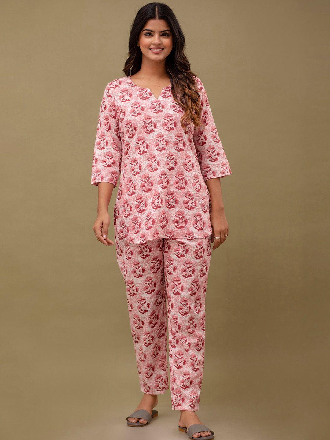 feranoid floral printed pure cotton night suits