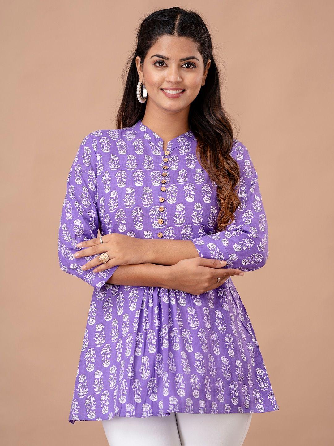 feranoid floral printed pure cotton pleated a-line kurti