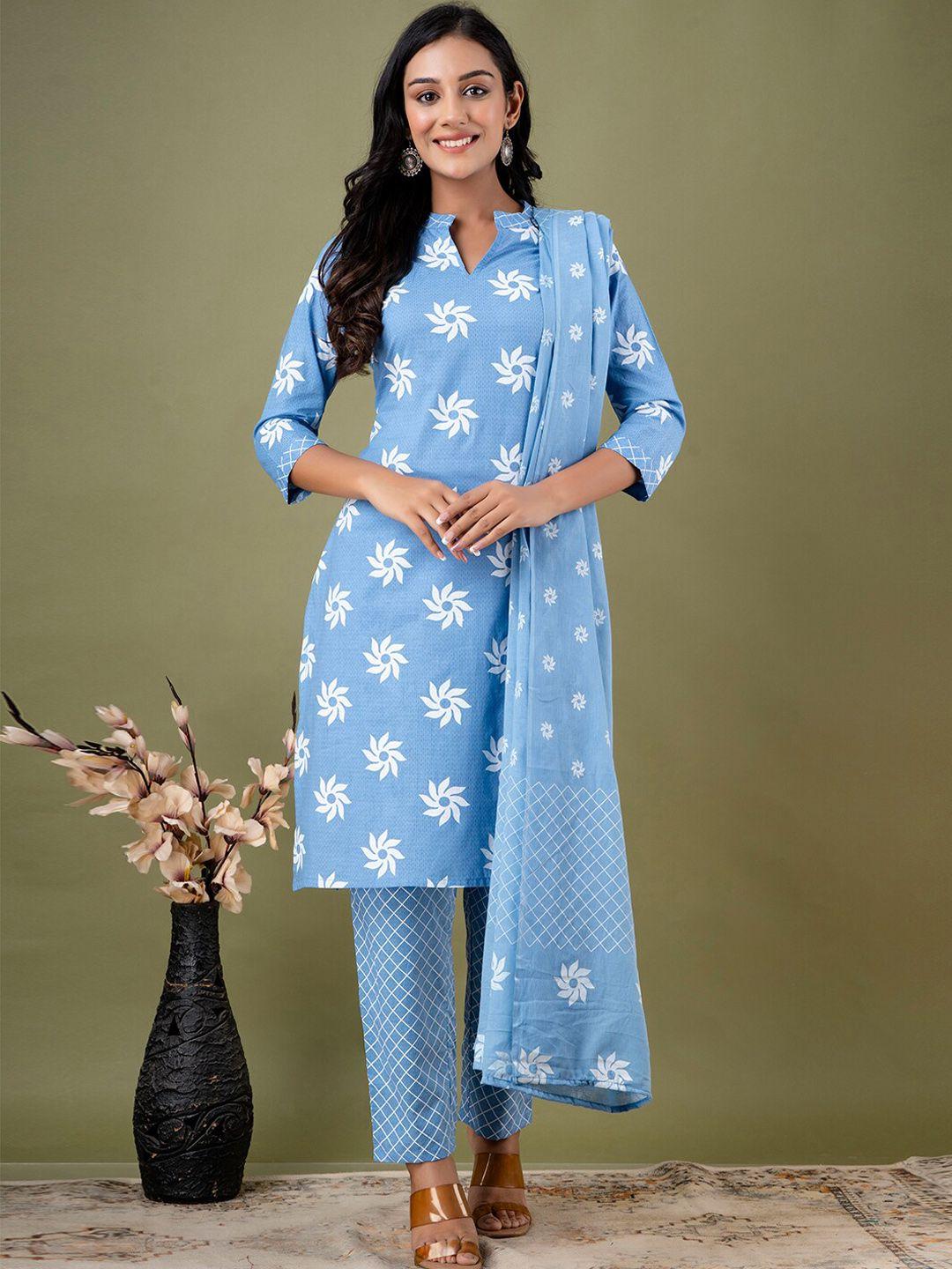 feranoid floral printed regular kurta with trousers & with dupatta