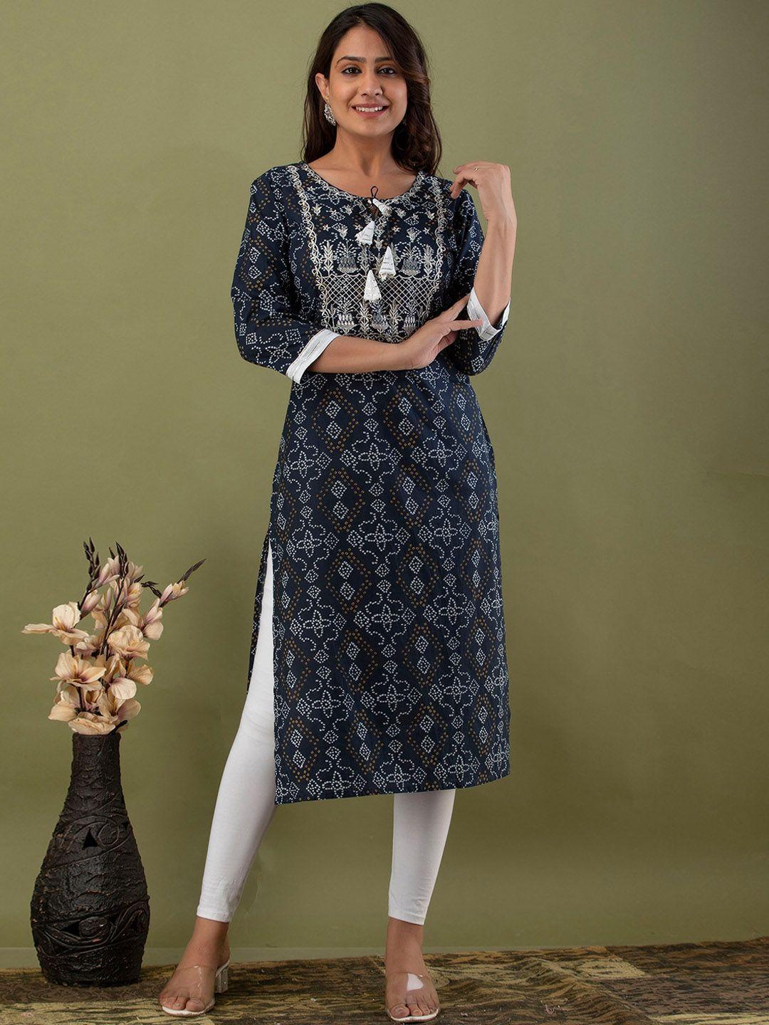 feranoid floral printed thread work kurta