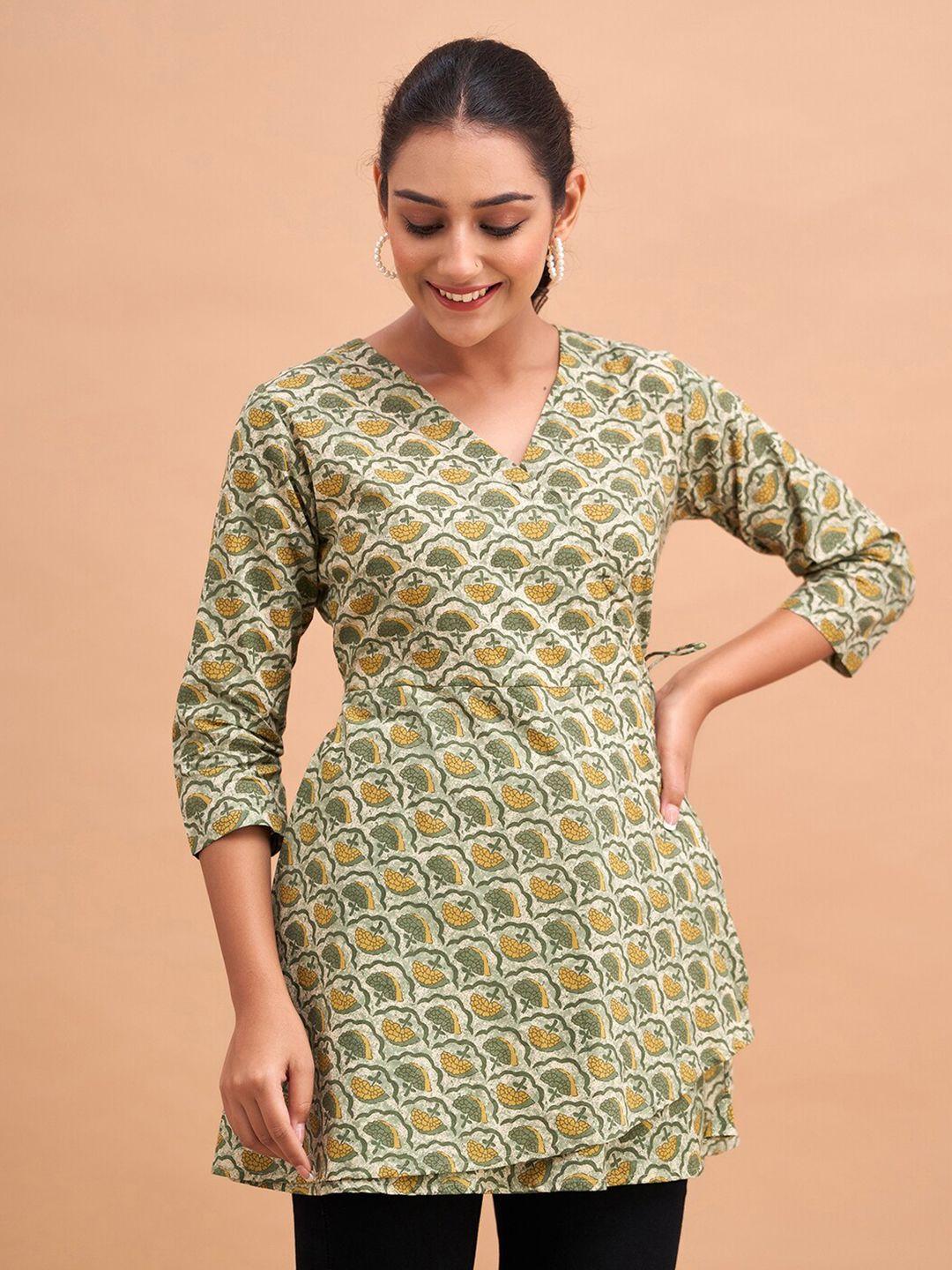 feranoid floral printed v-neck pure cotton a-line kurti