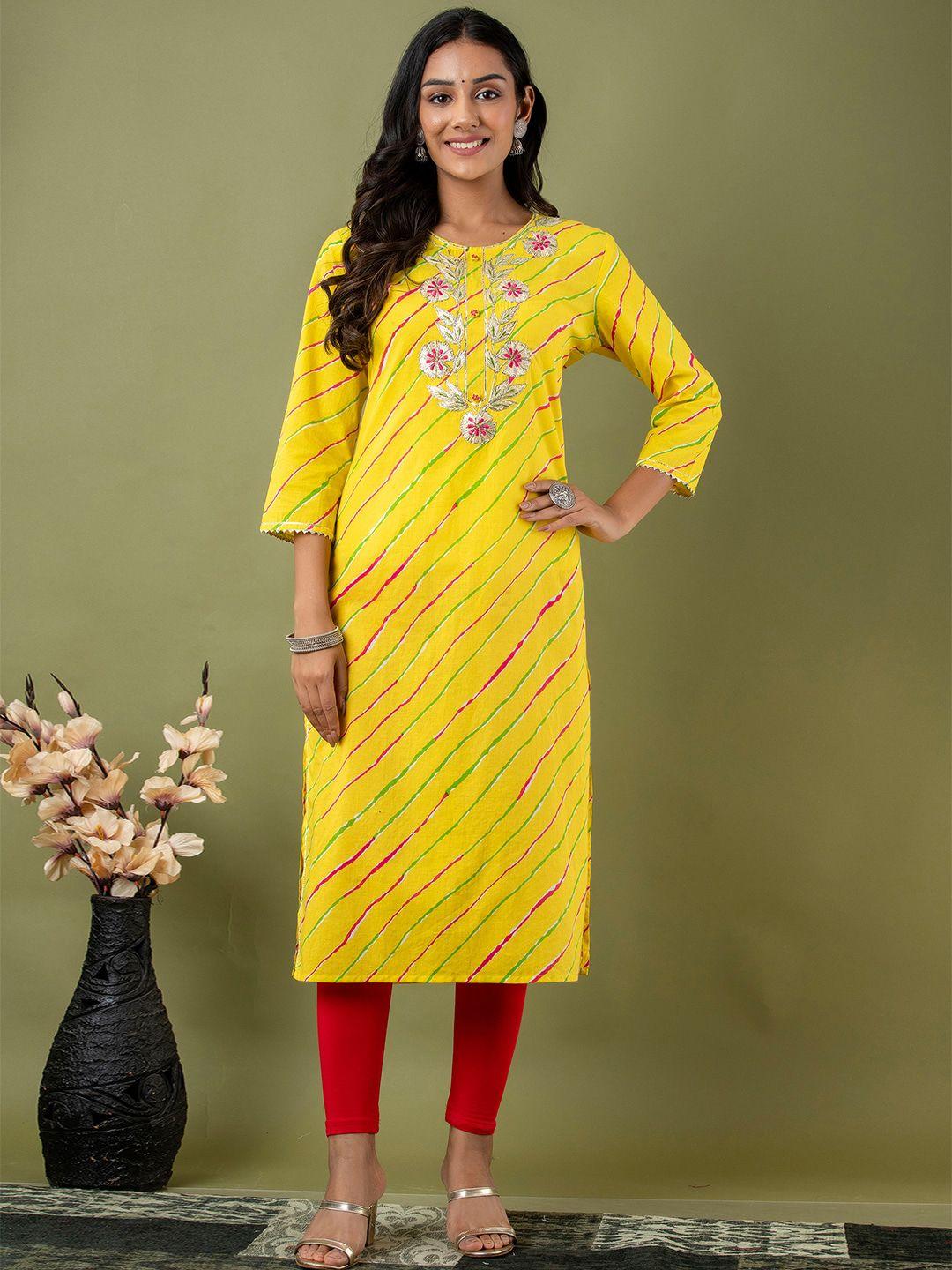 feranoid leheriya printed thread work kurta