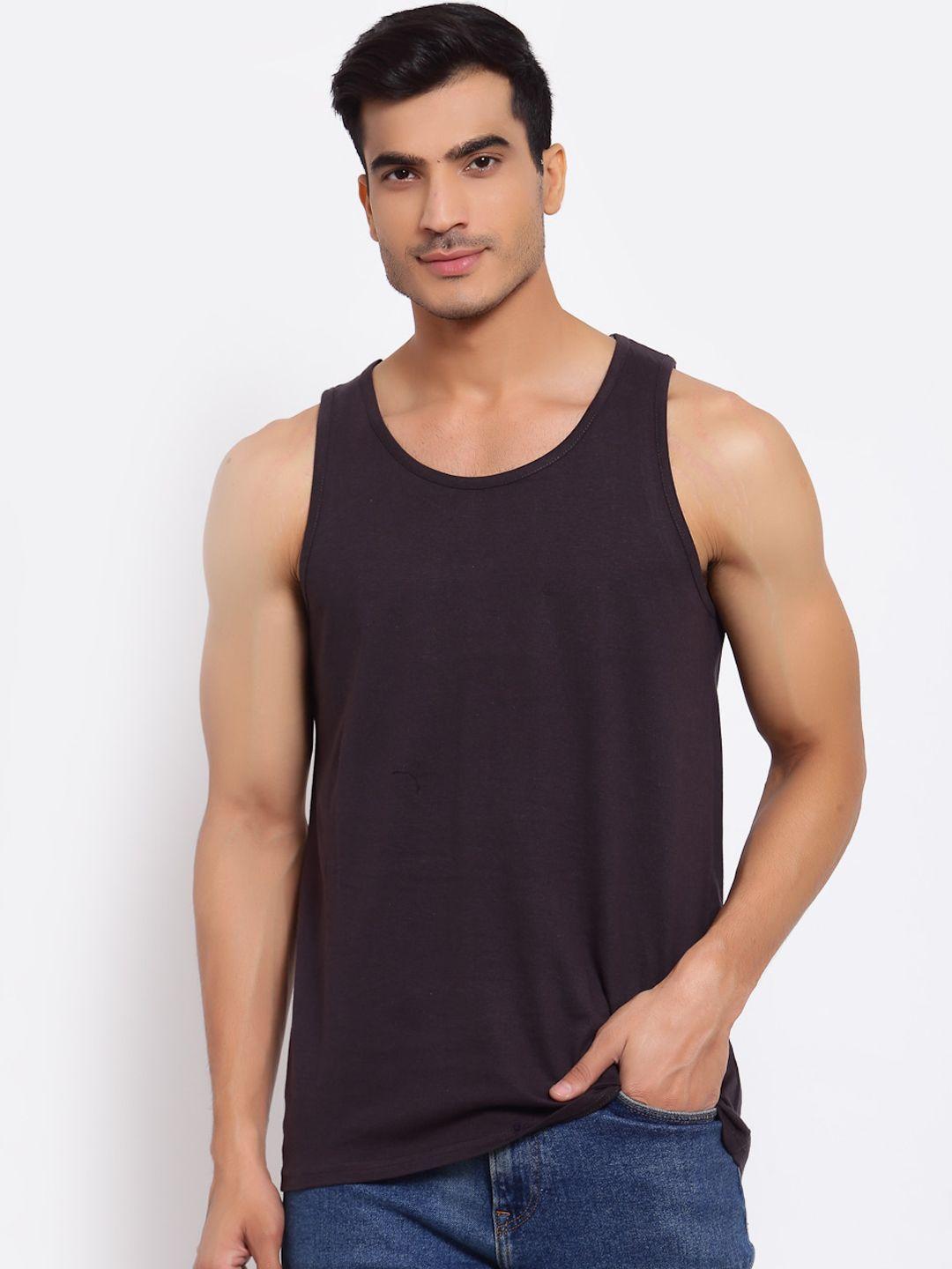 feranoid men grey solid cotton innerwear vests