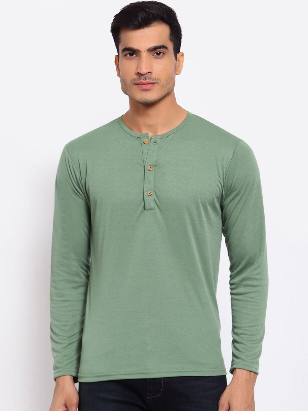 feranoid men olive green solid halter neck t-shirt