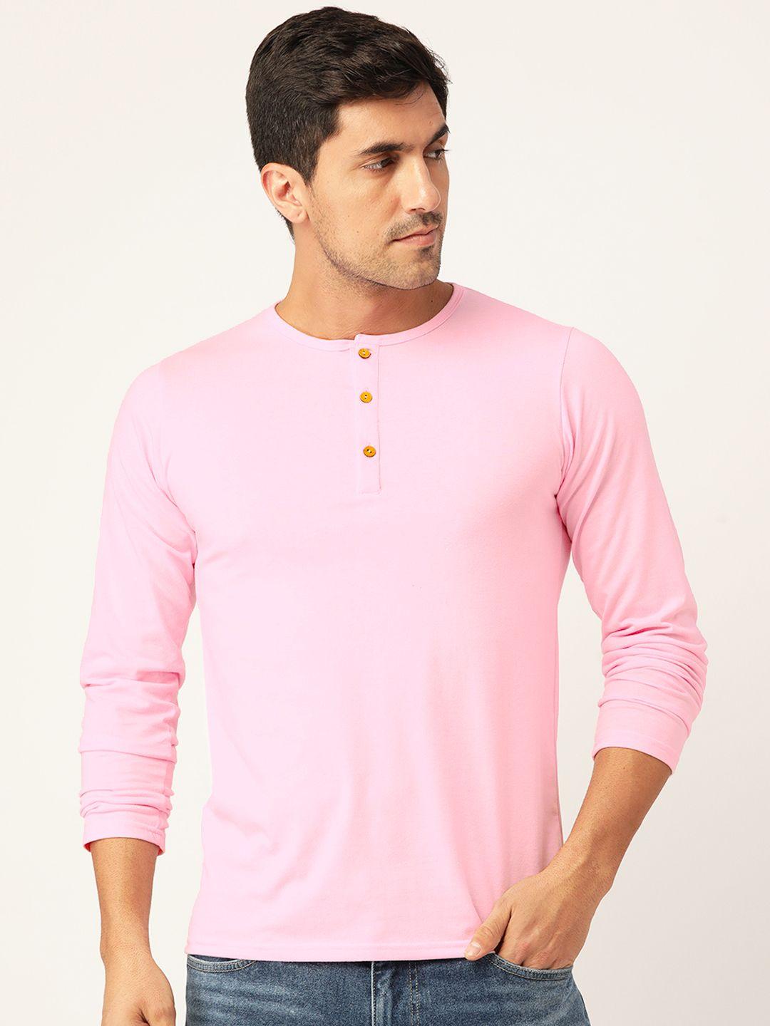 feranoid men pink henley neck bio finish t-shirt