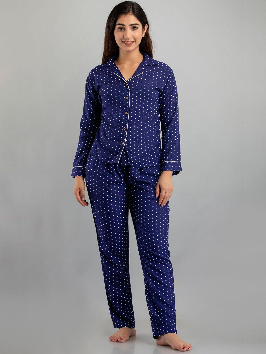 feranoid women blue & white printed night suit