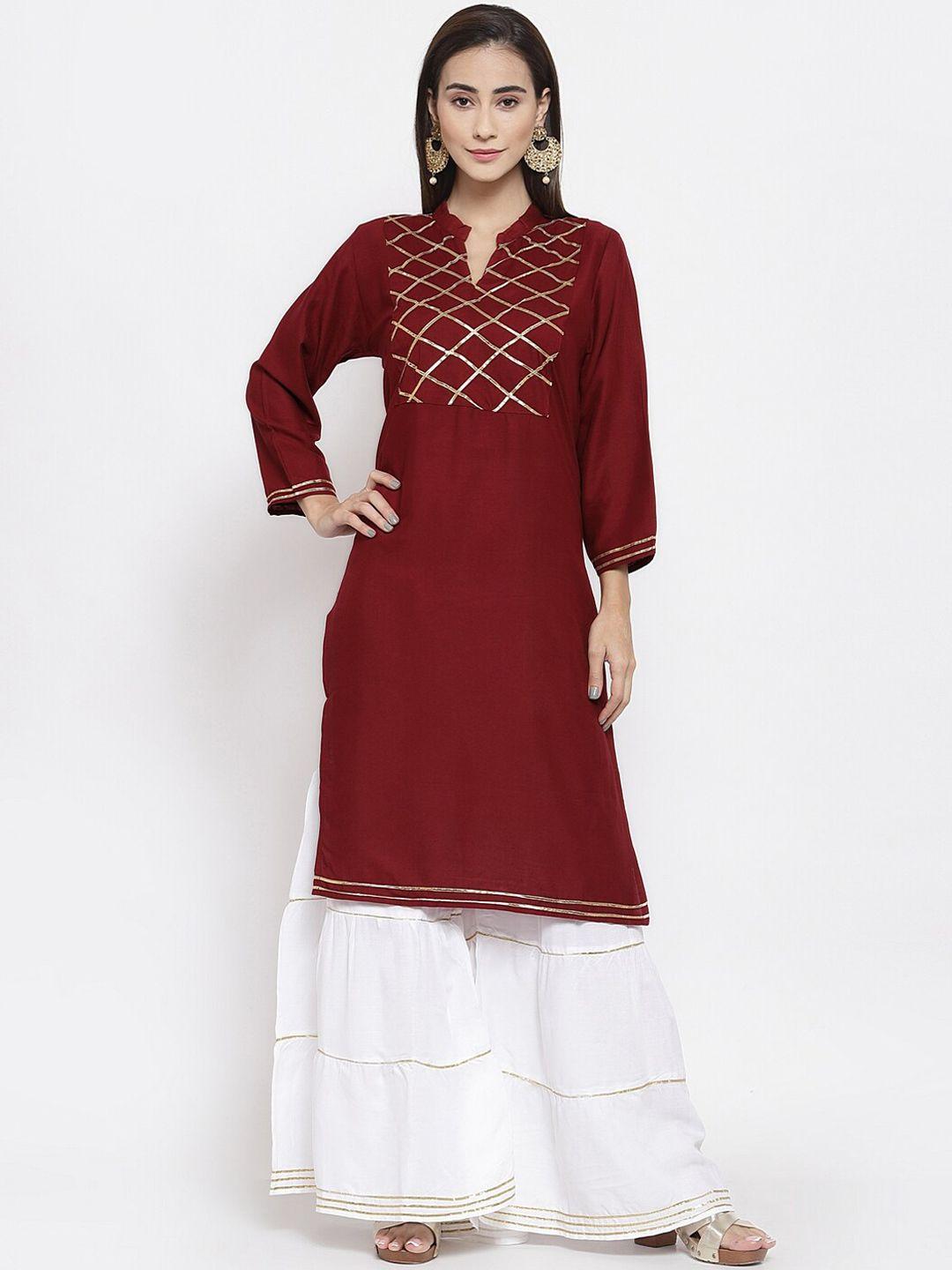 feranoid women red & white gotta work kurta with palazzo