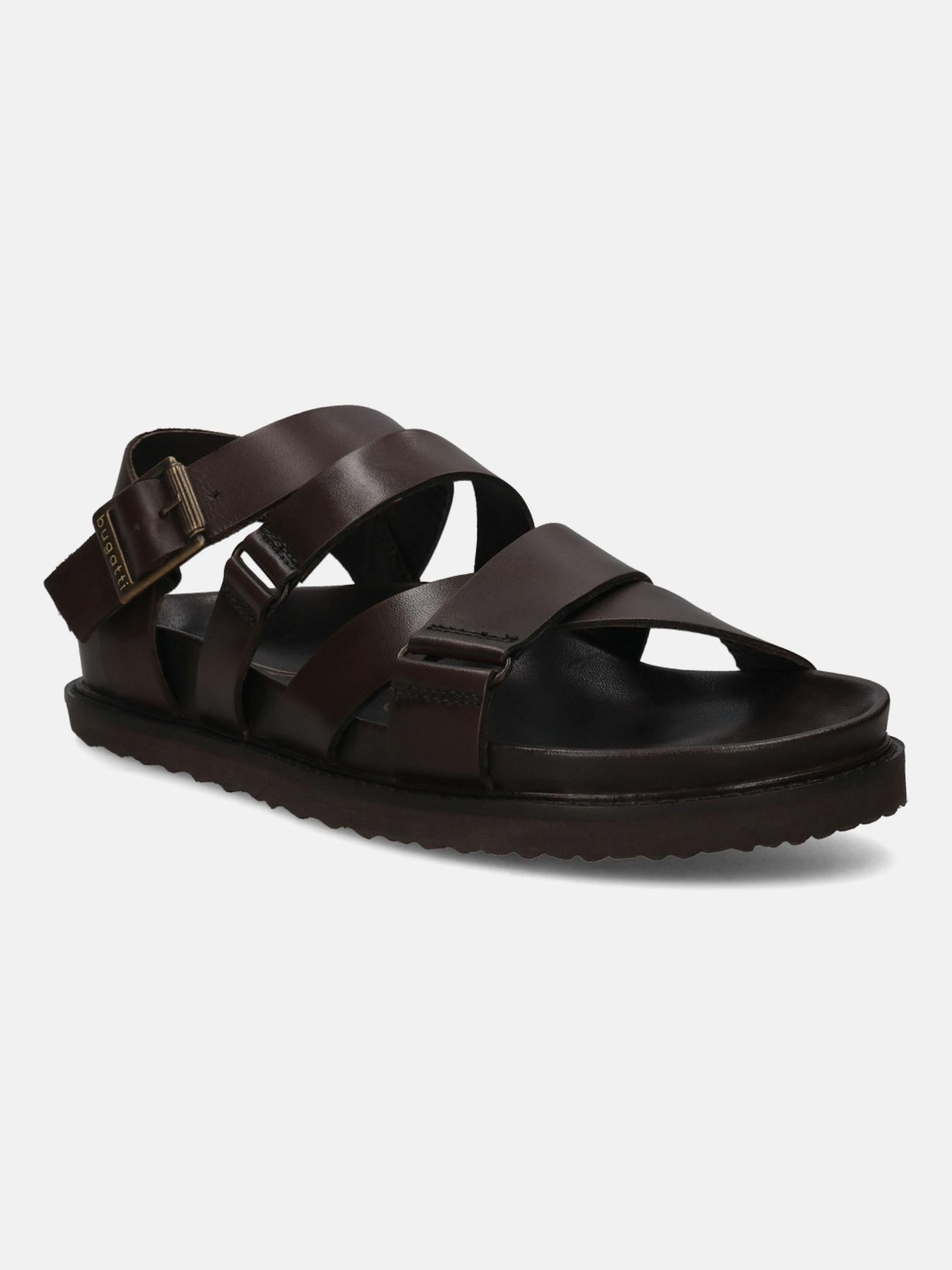 fermo men brown leather back strap sandals