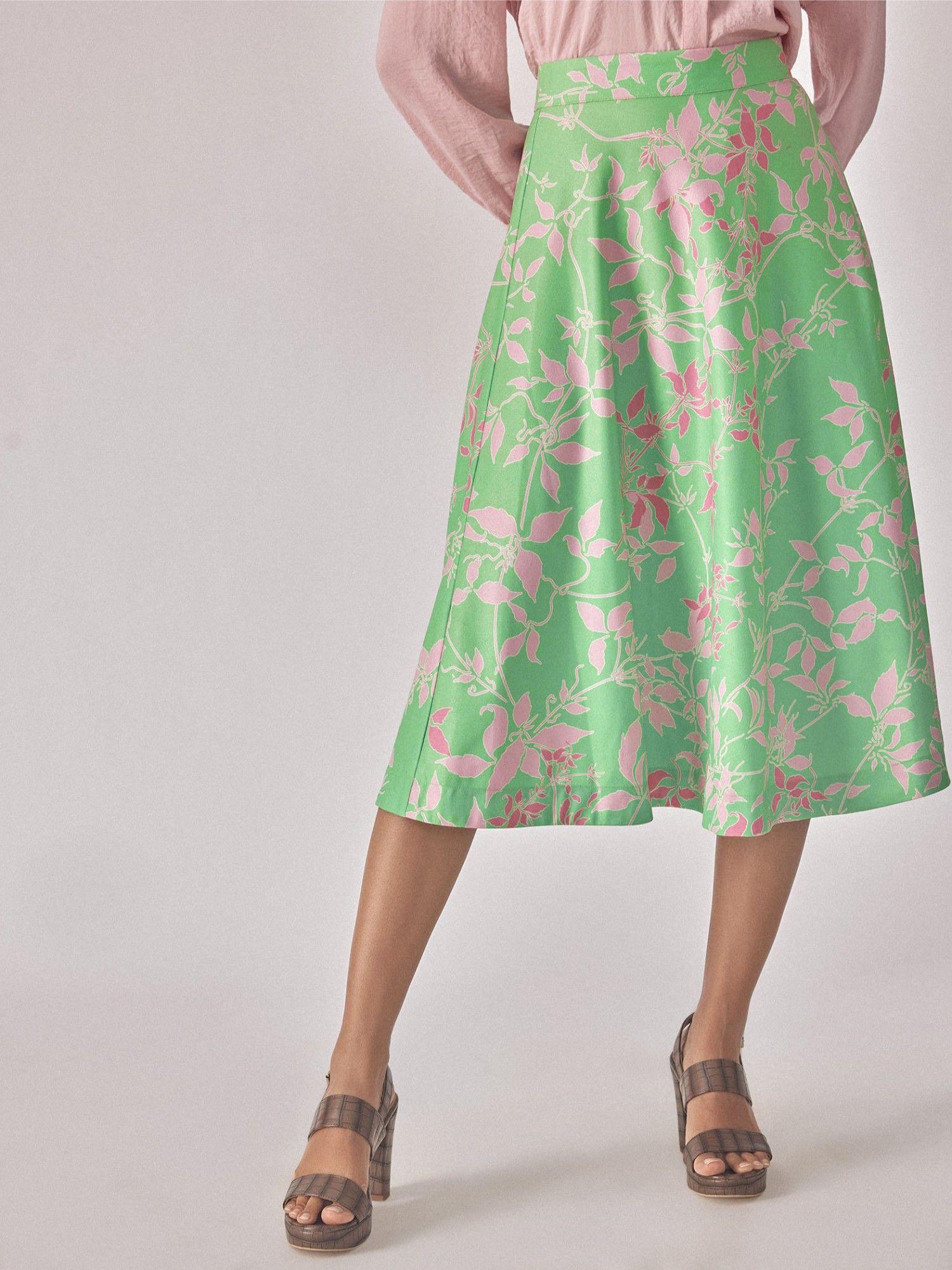 fern floral flared midi skirt