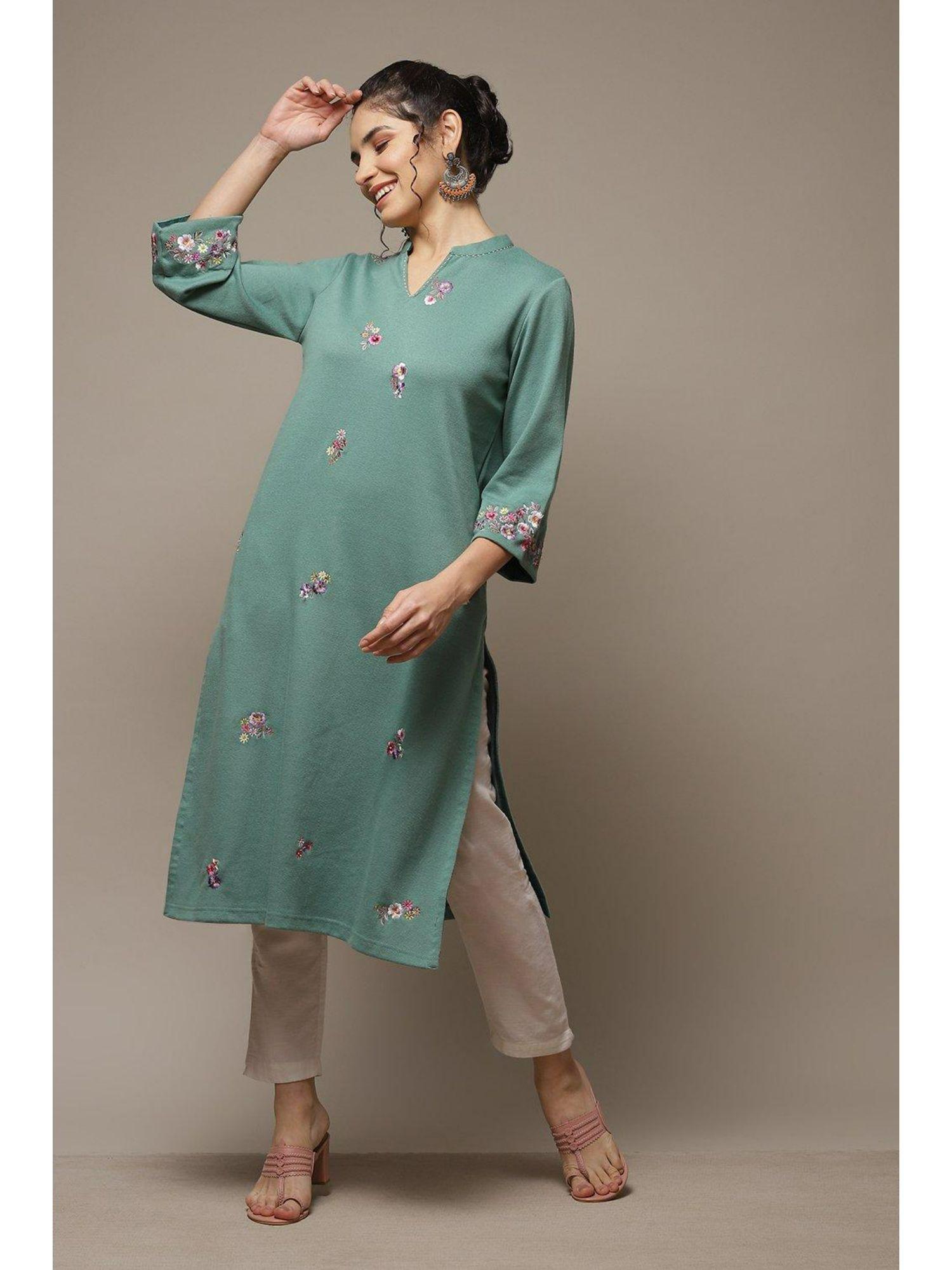 fern green acrylic straight yarndyed kurta