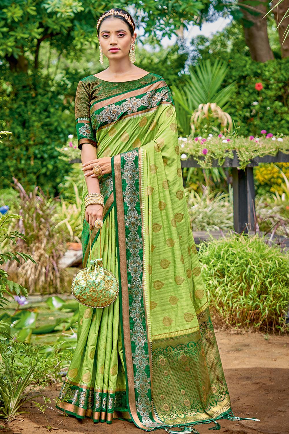 fern green banarasi silk saree