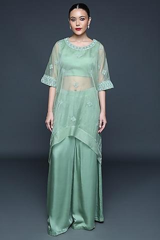 fern green organza embroidered cape set