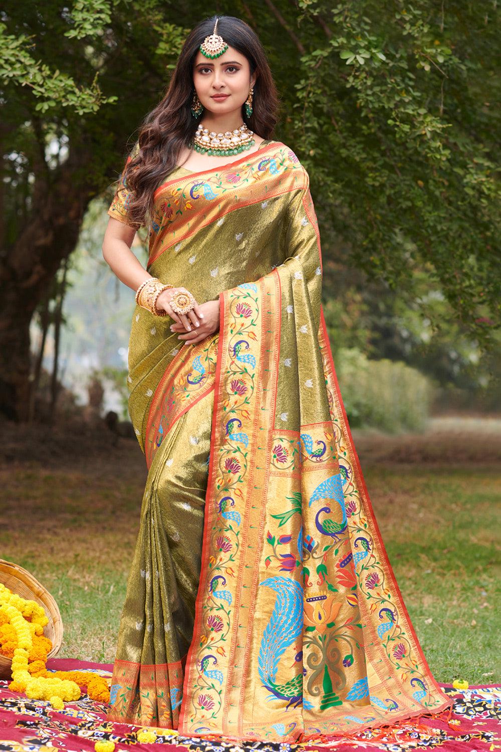 fern green paithani saree