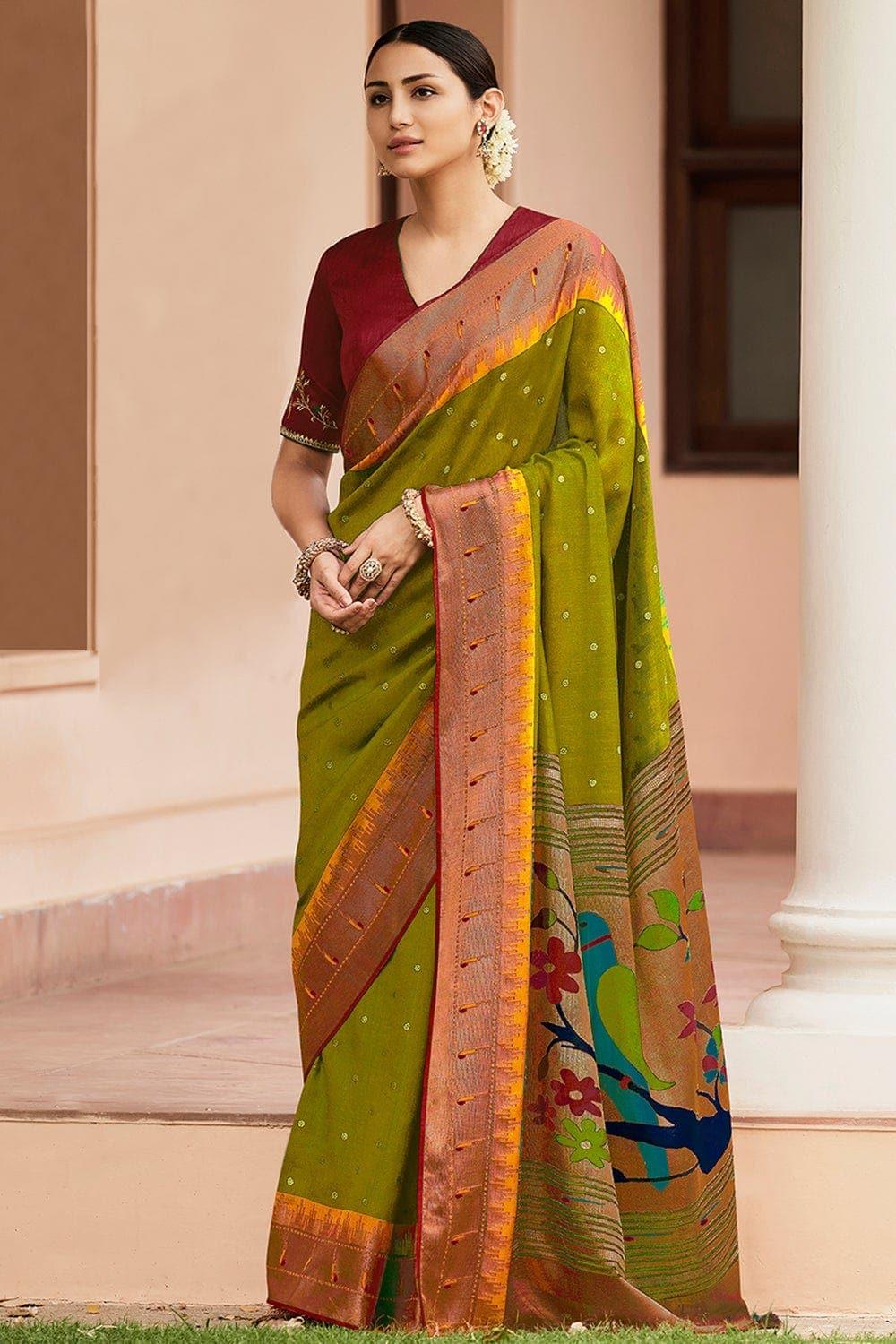 fern green paithani saree