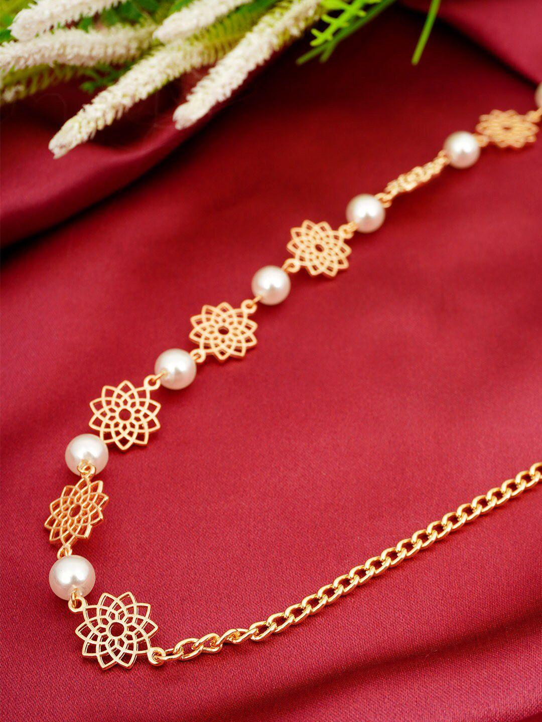 ferosh gold-plated & white pearl beaded belly chain
