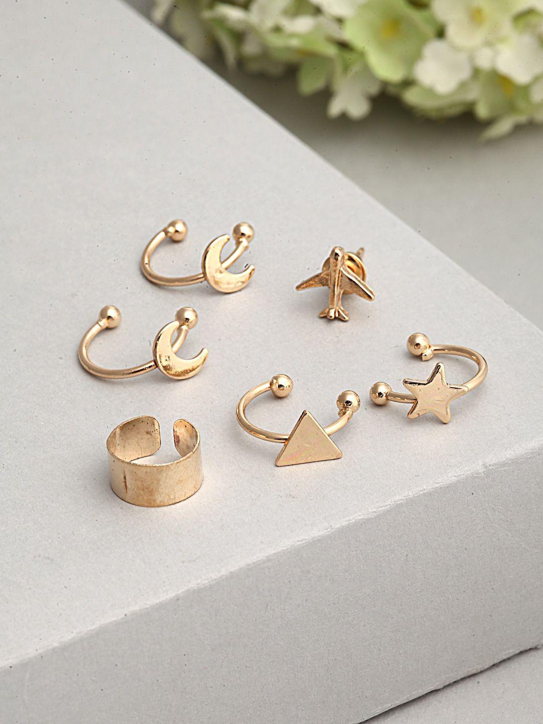 ferosh gold-plated set of 6 contemporary ear cuff earrings
