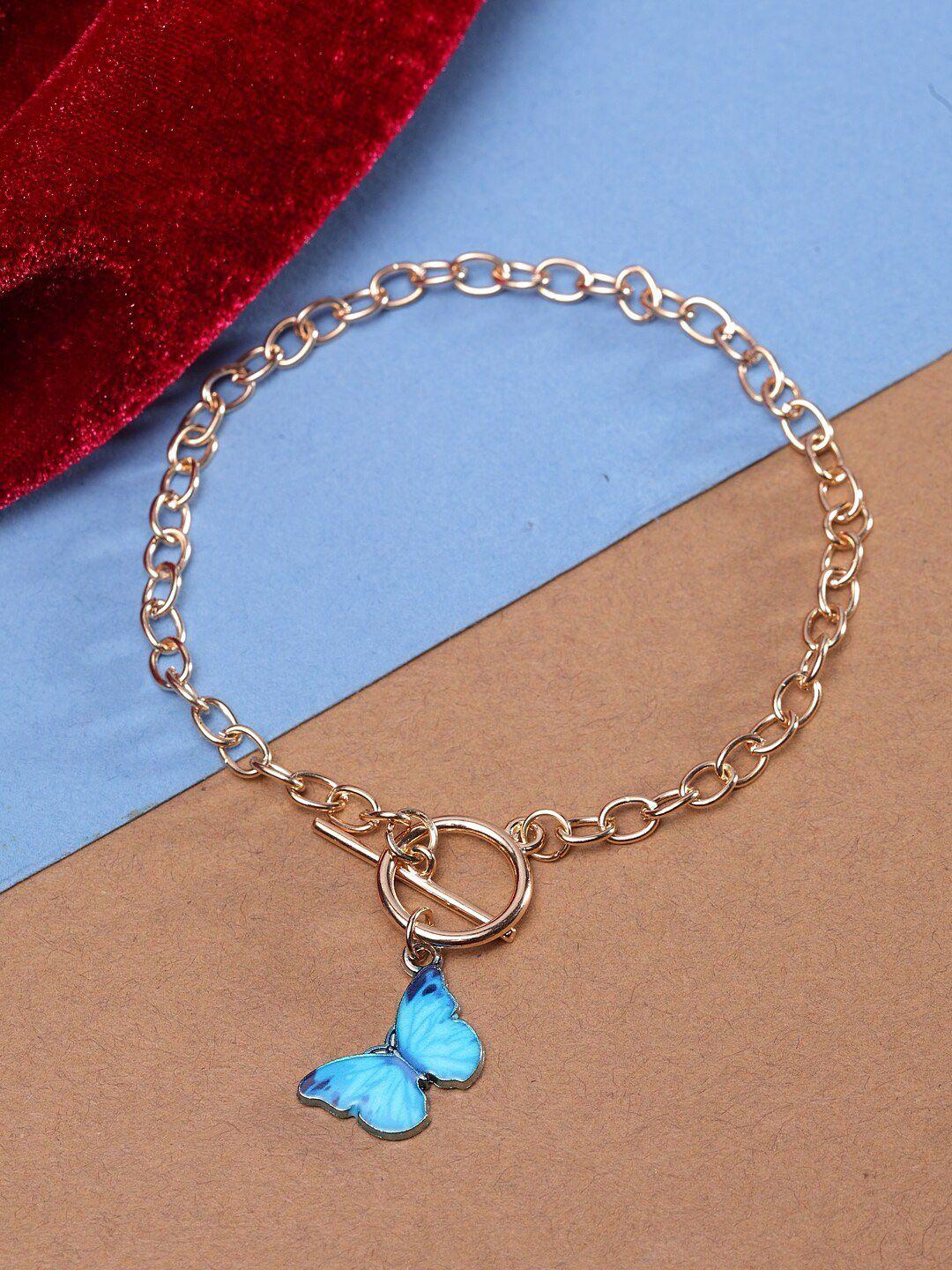 ferosh gold-toned & blue butterfly charm bracelet