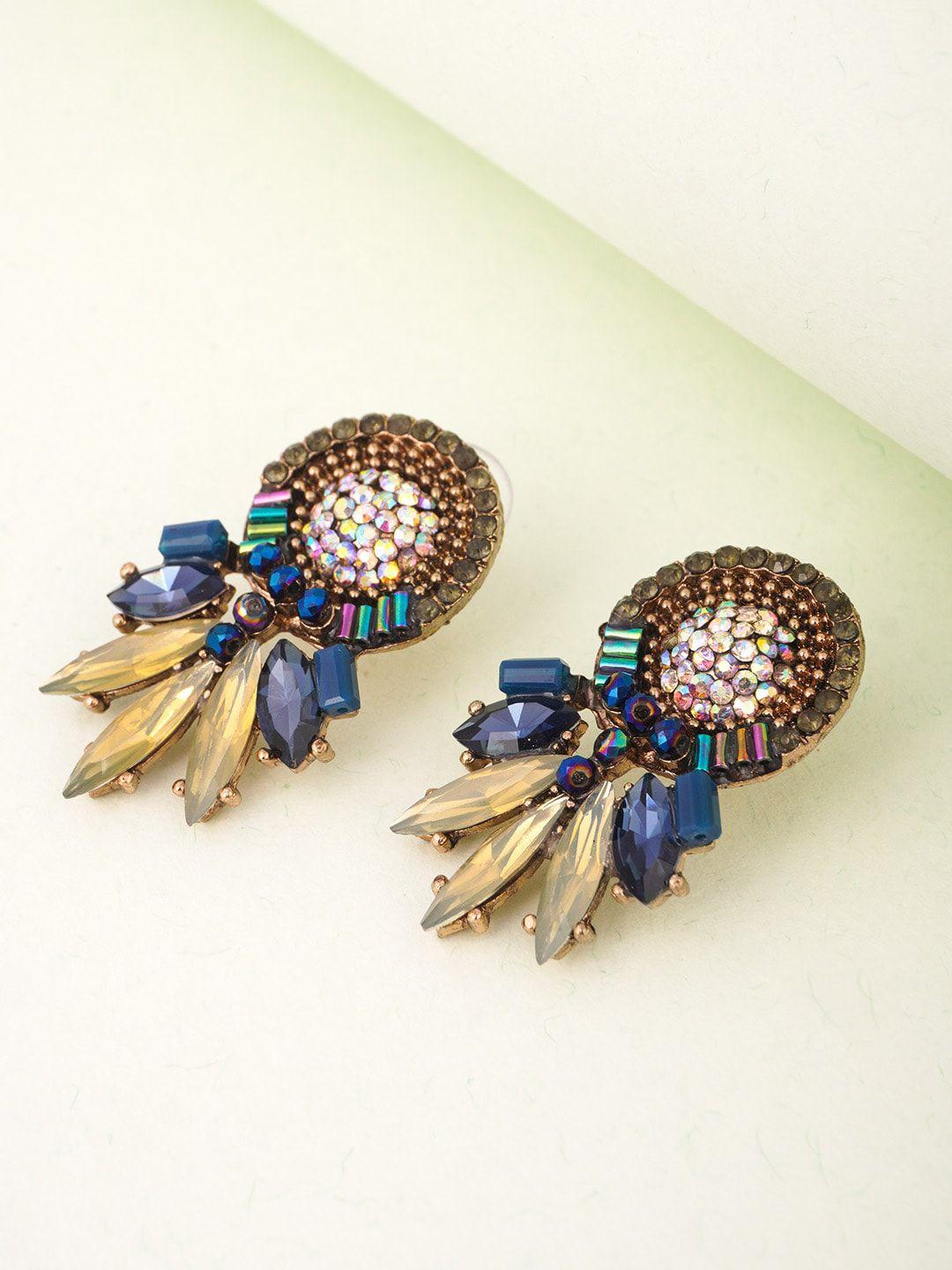 ferosh gold-toned & blue classic studs earrings