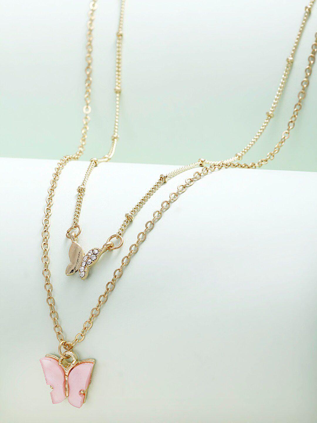 ferosh gold-toned & pink  butterfly layered necklace