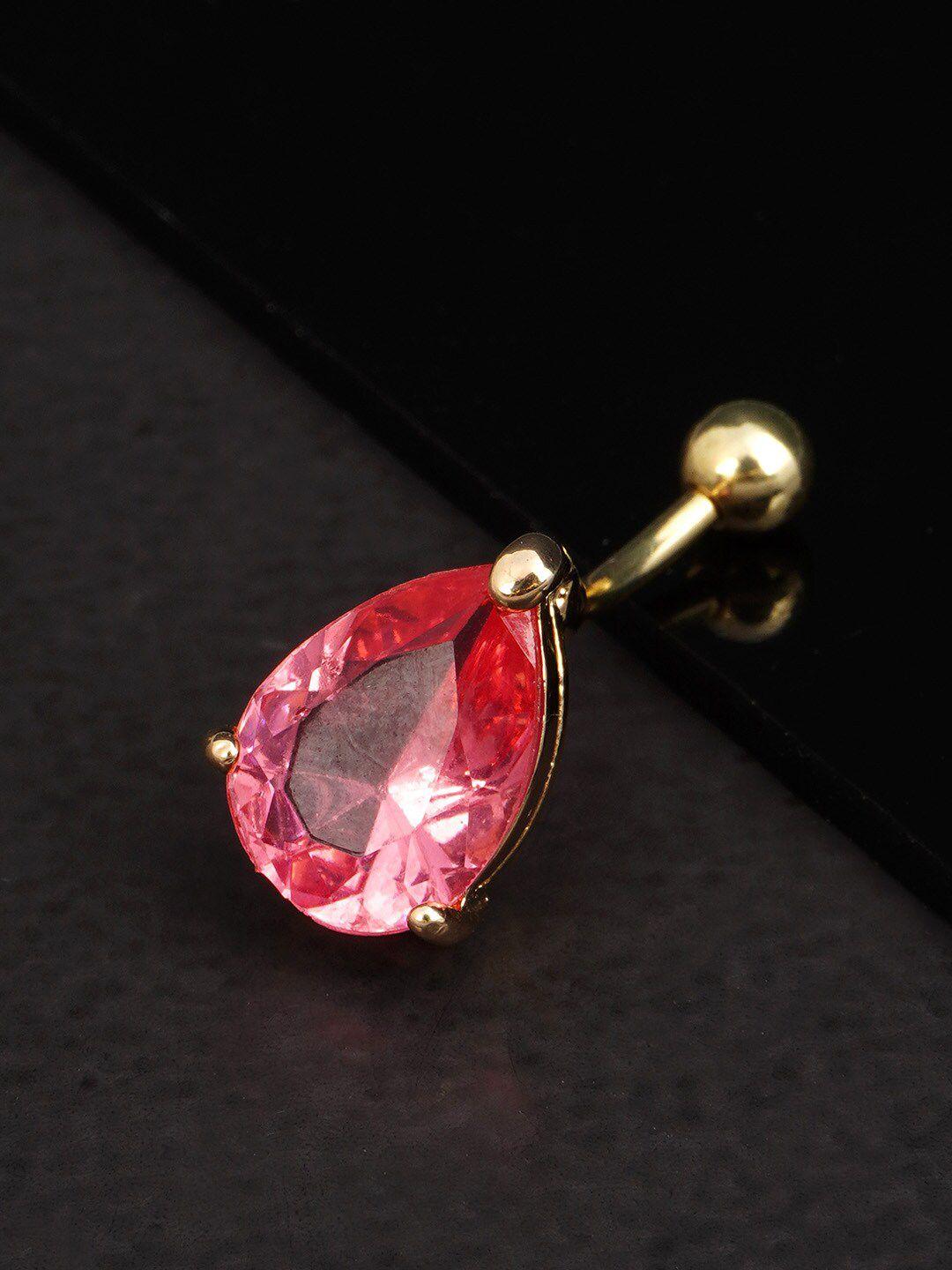 ferosh gold-toned & pink crystal-studded teardrop belly button ring