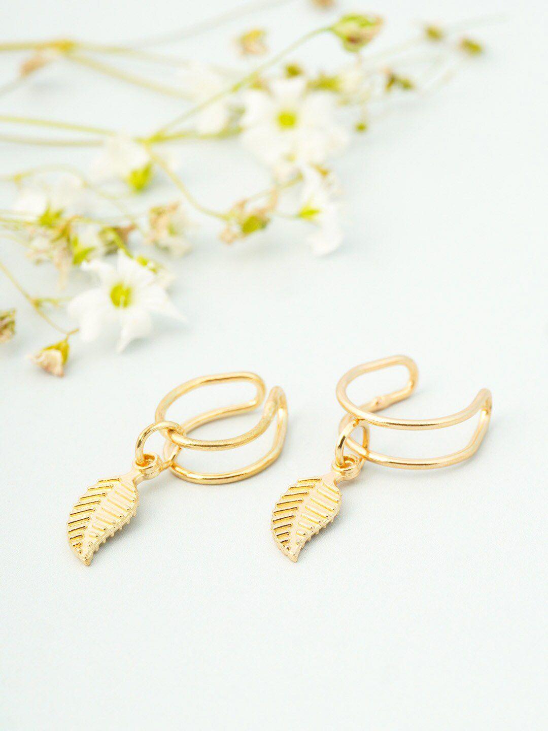 ferosh gold-toned leaf shaped ear cuff earrings