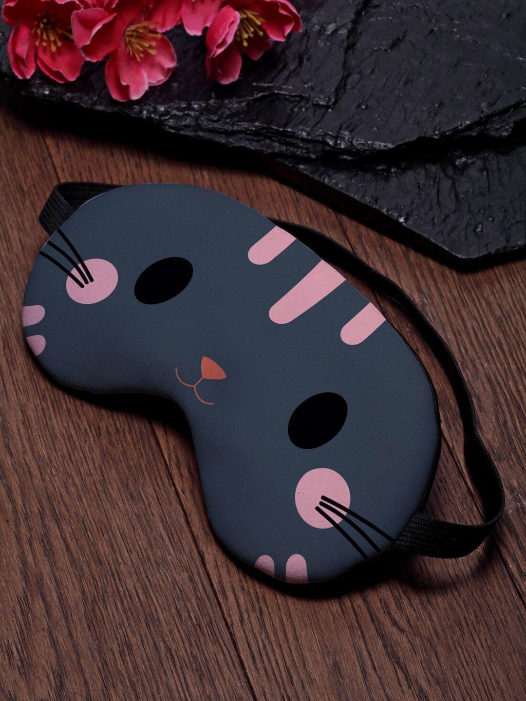 ferosh grey & pink cat face printed eye mask