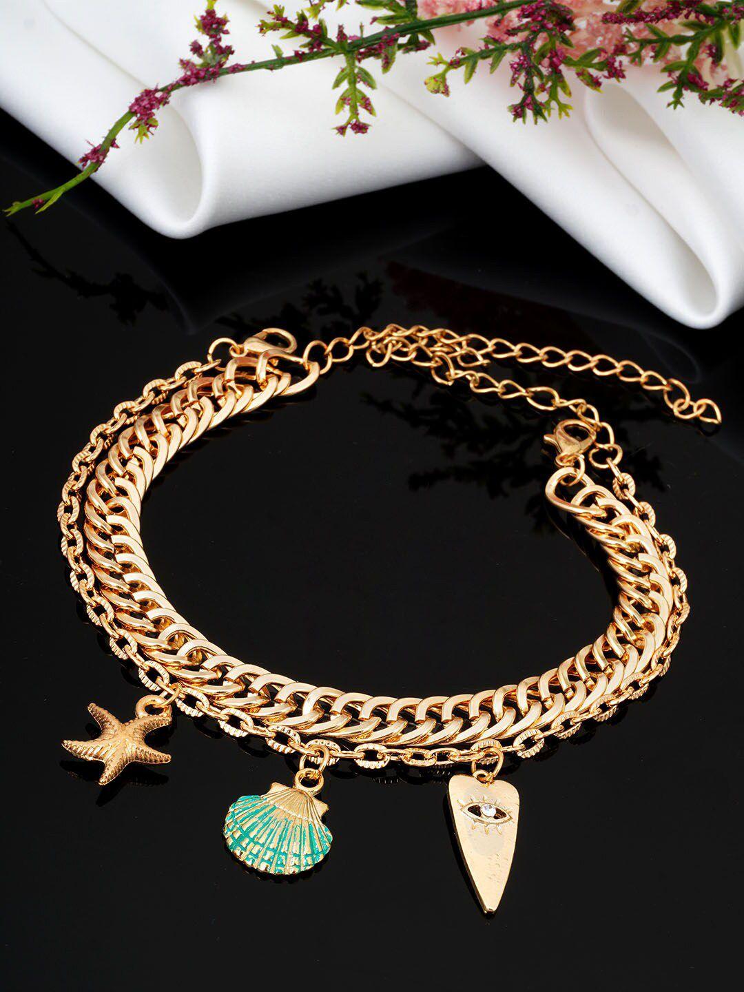 ferosh set of 2 gold-plated layered charm anklet