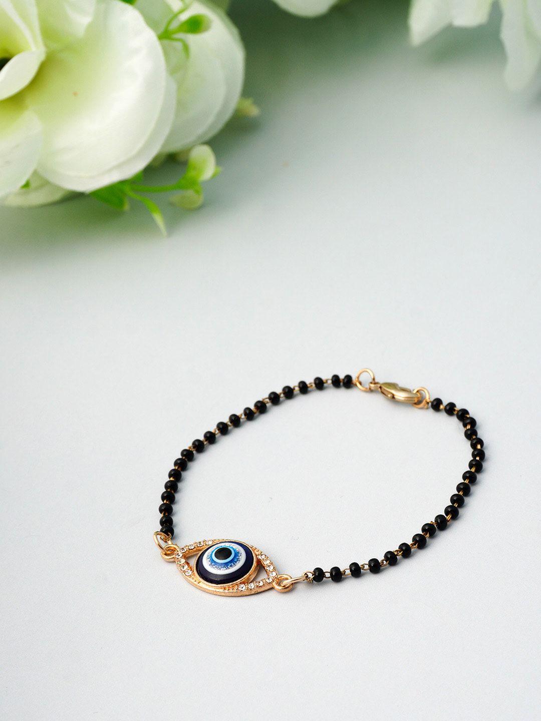 ferosh women black & gold-toned mangalsutra evil eye bracelet