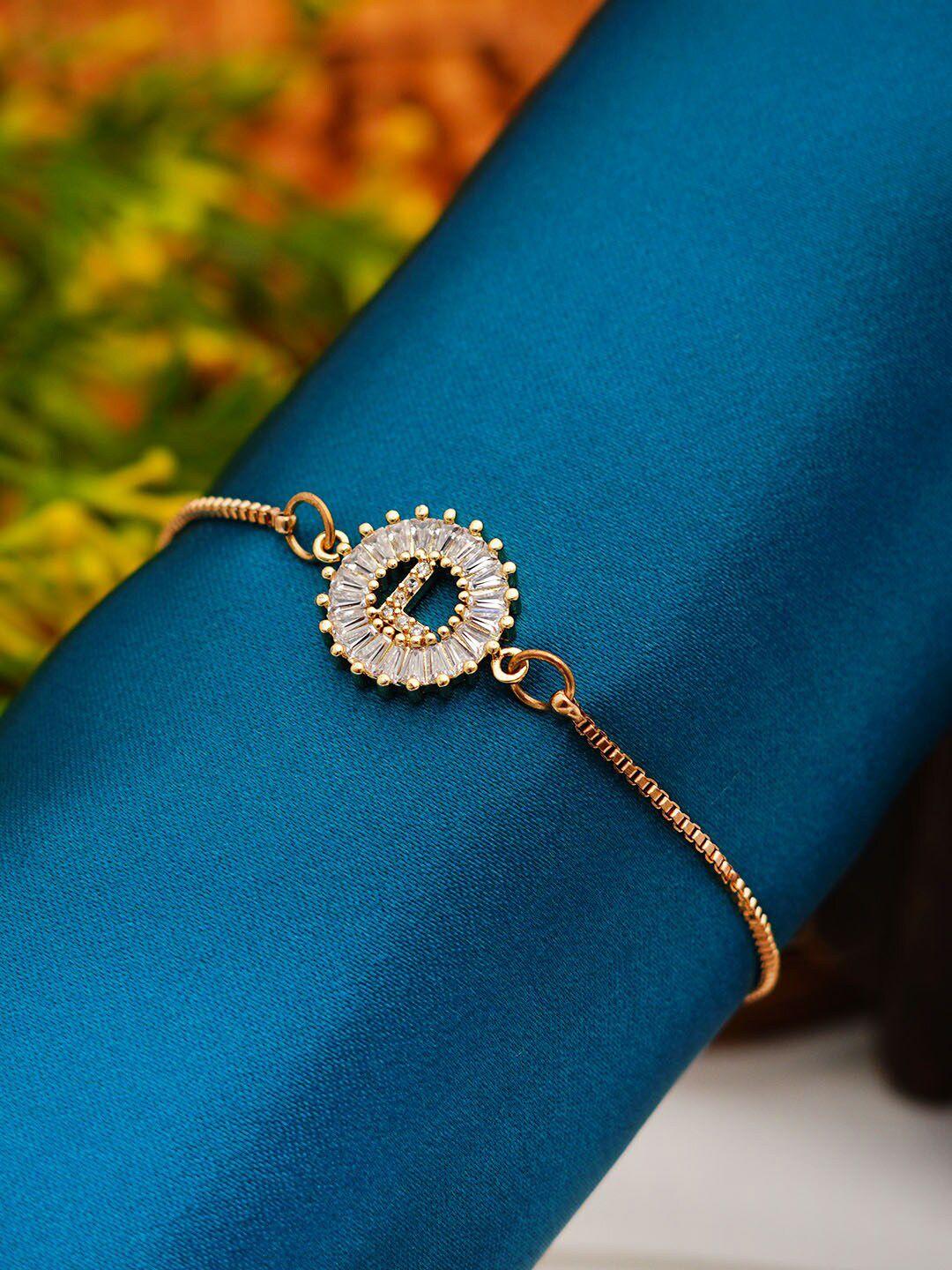 ferosh women gold-plated crystal studded l alphabet charm bracelet