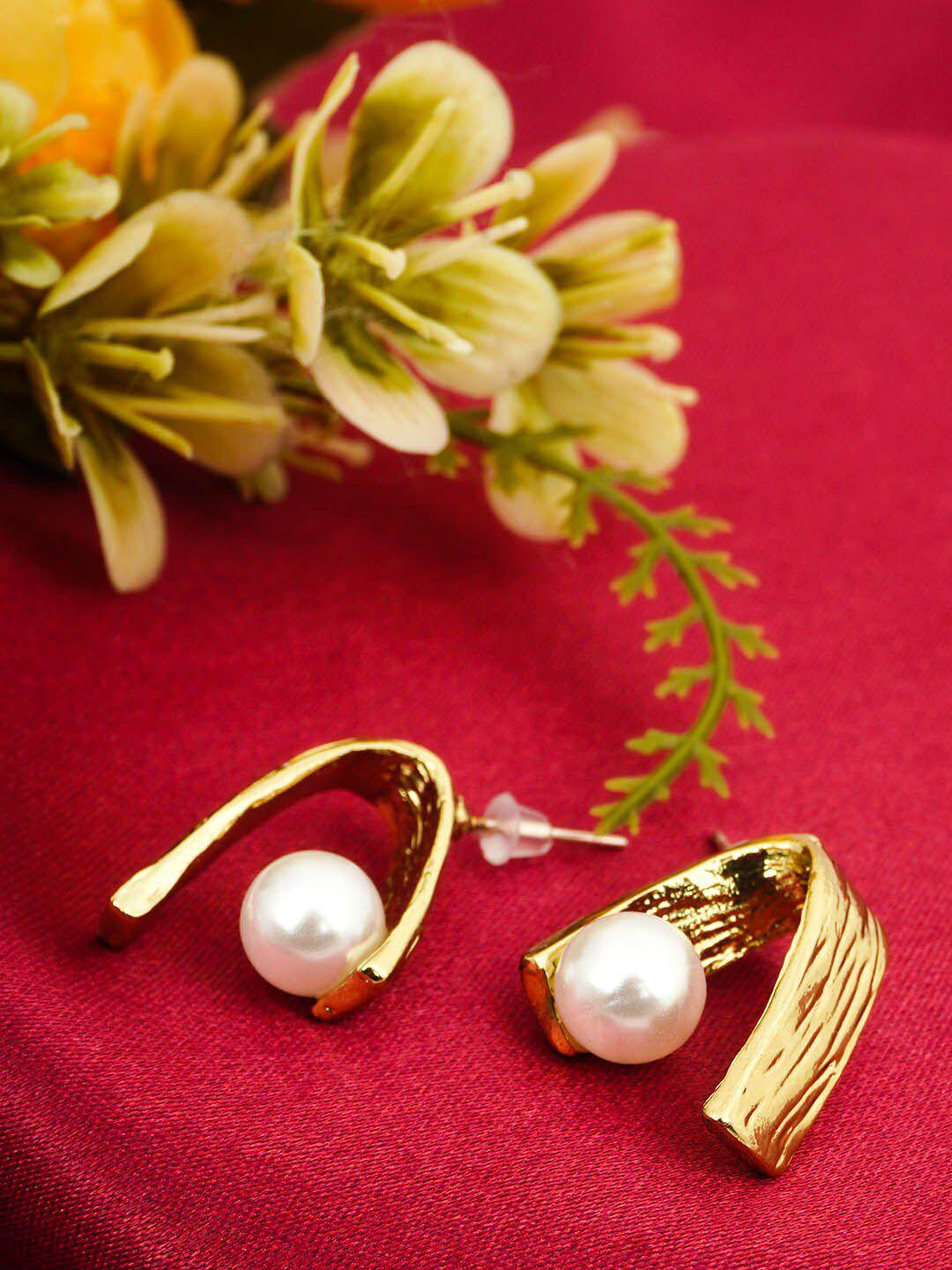 ferosh women gold-toned & white contemporary drop earrings