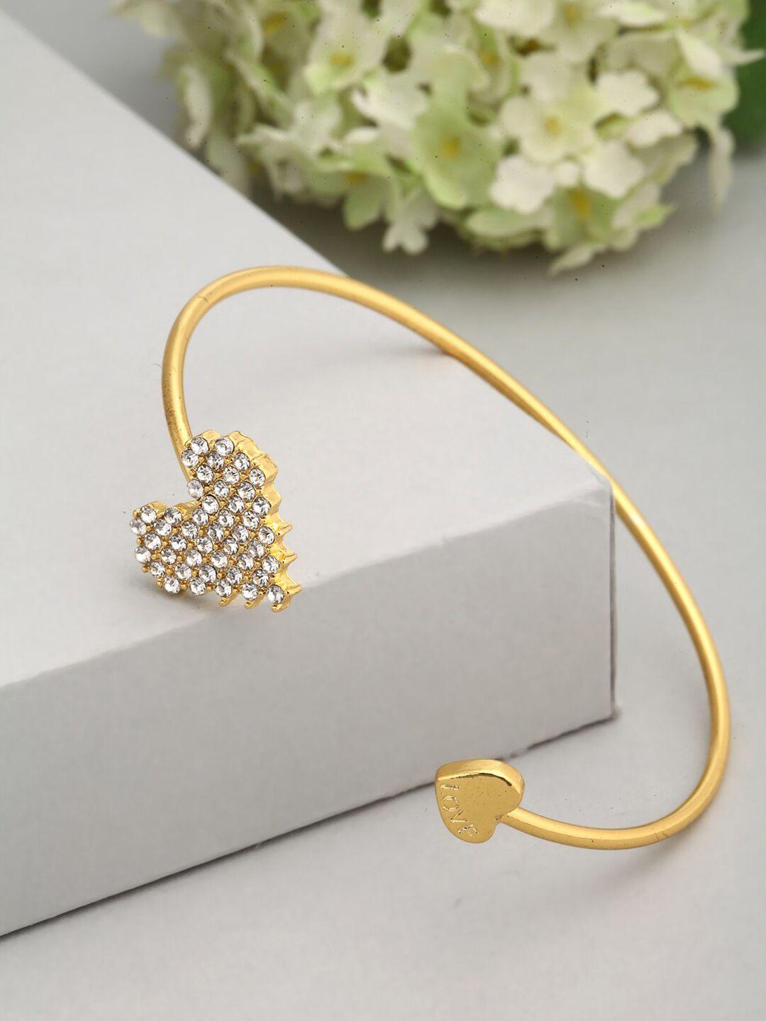 ferosh women gold-toned & white crystals heart cuff bracelet