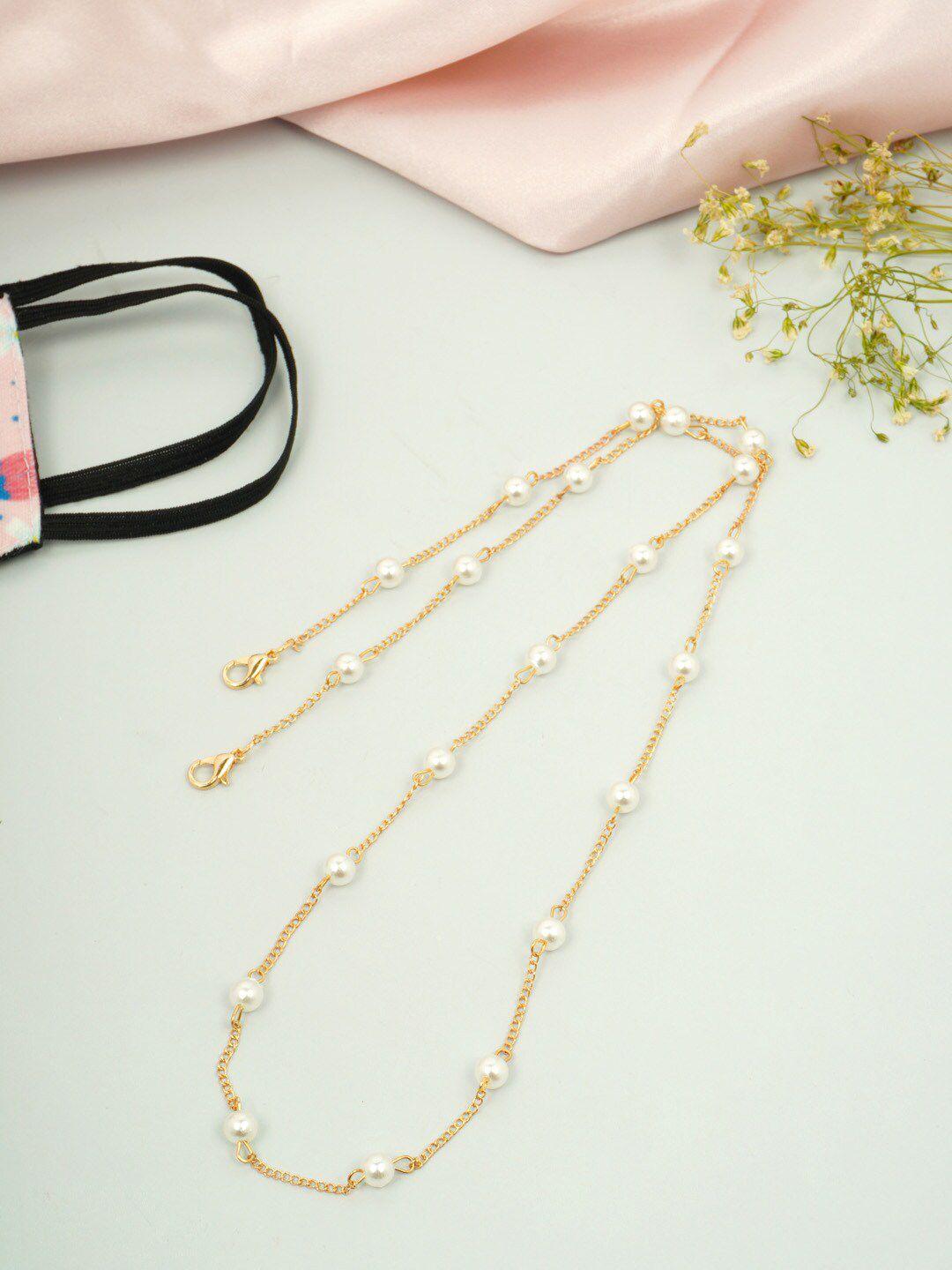 ferosh women gold-toned & white pearl beaded face mask chain