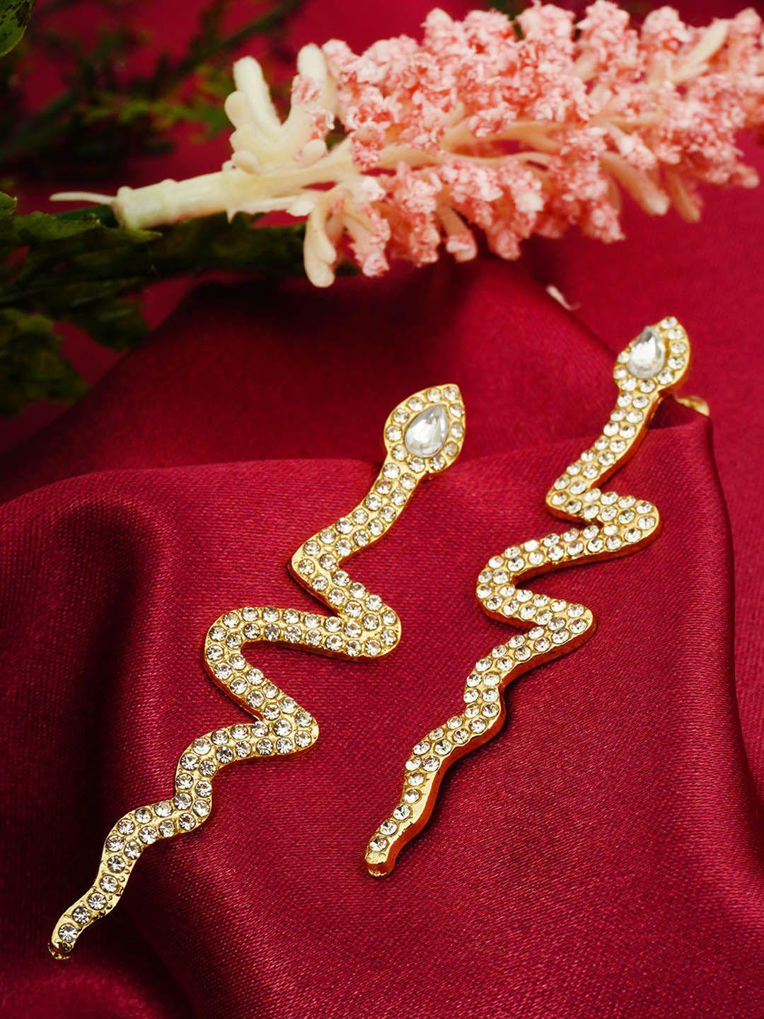 ferosh women gold-toned contemporary drop earrings