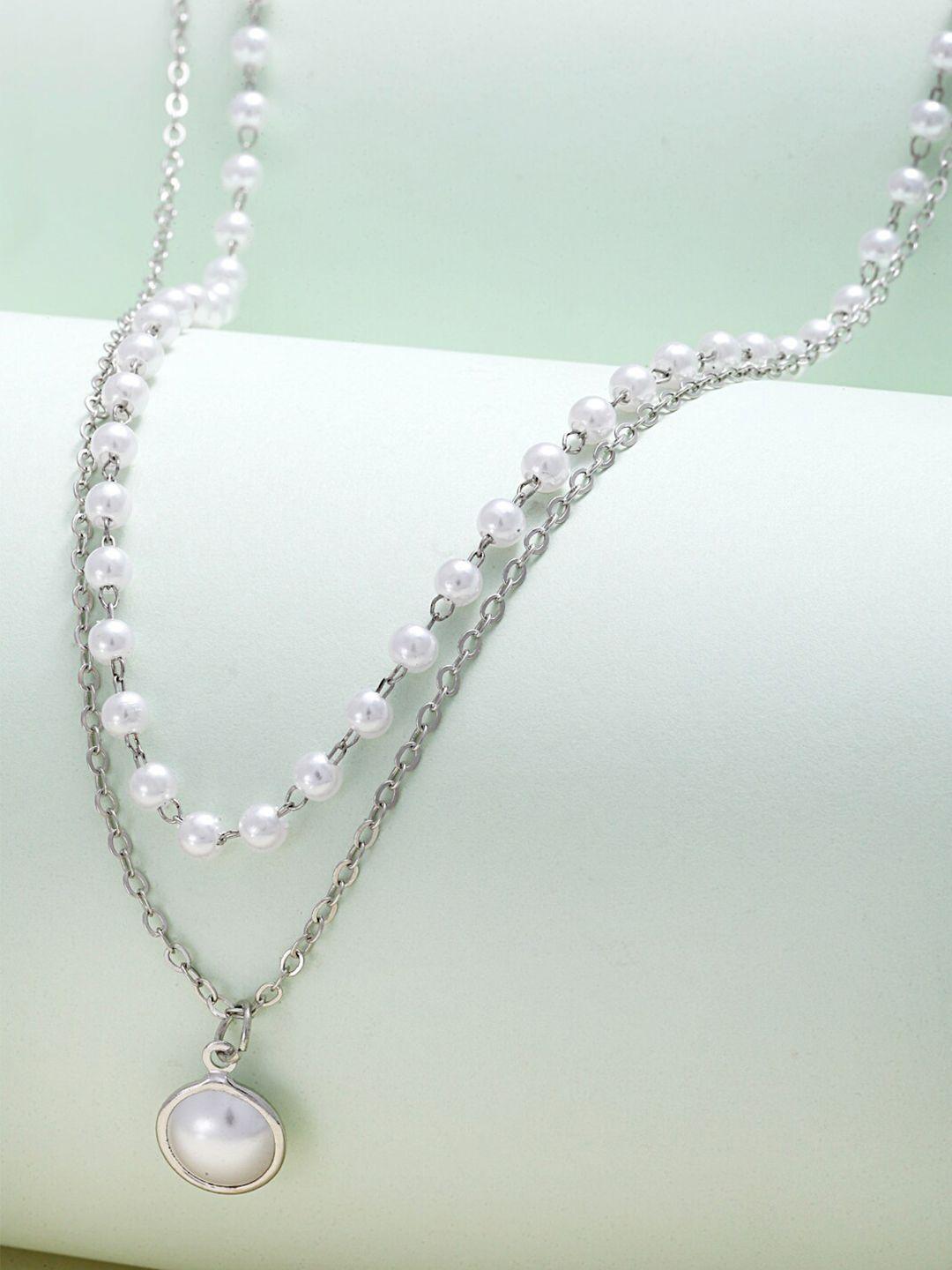 ferosh women silver & white pearl layered necklace