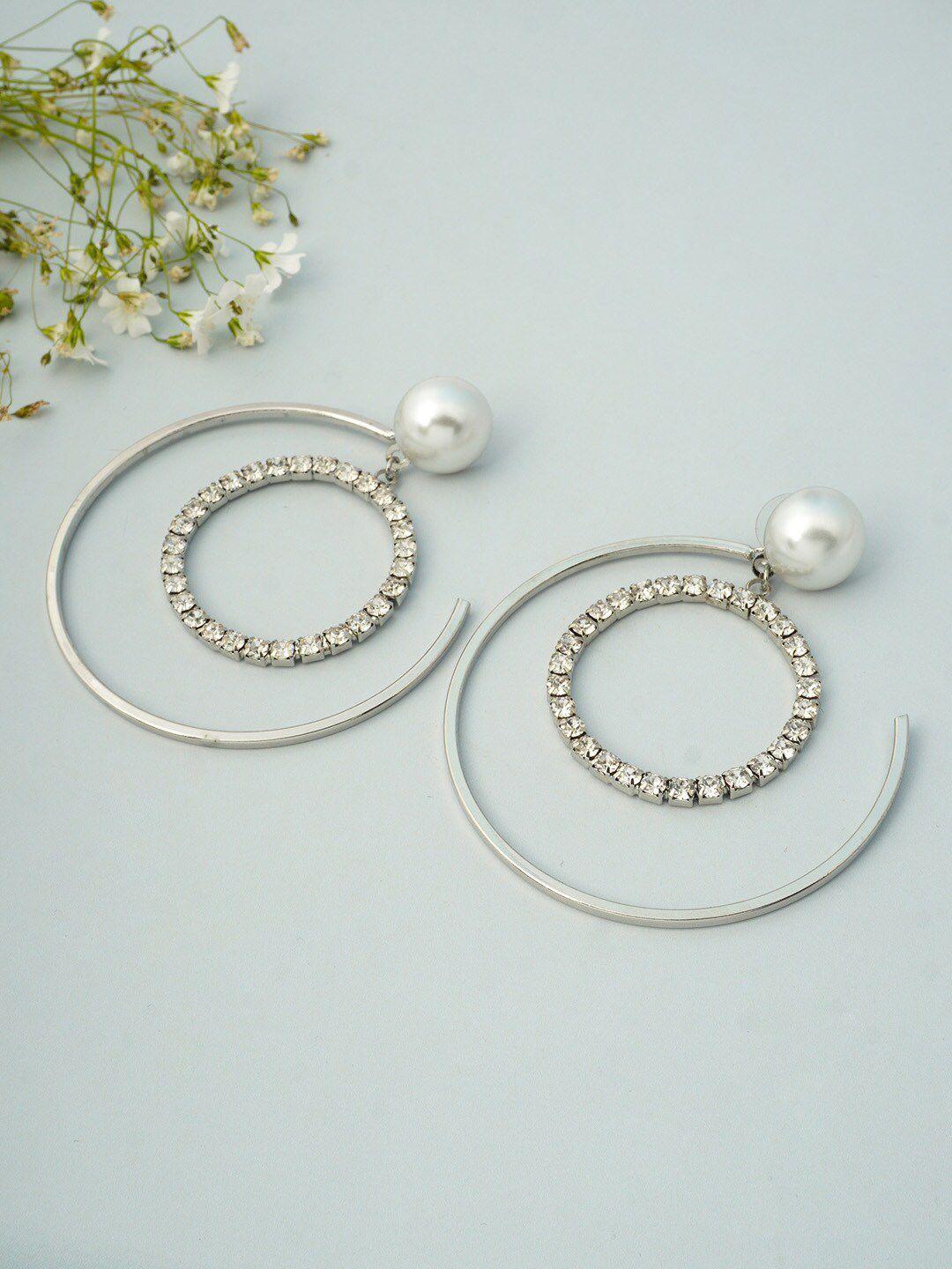 ferosh women silver-toned & white circular hoop earrings