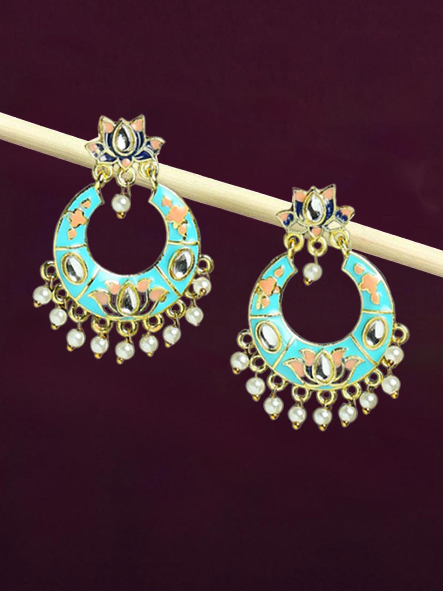 ferozi turquoise meenakari chandbali - floral design for women