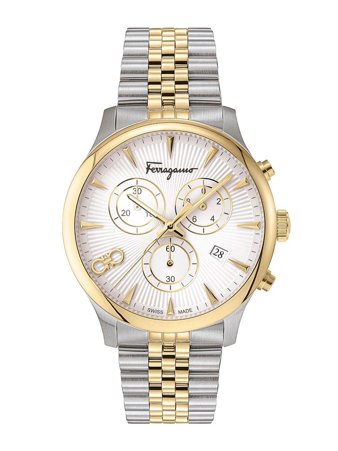 ferragamo men textured stainless steel bracelet style straps analogue watch-sfez00220