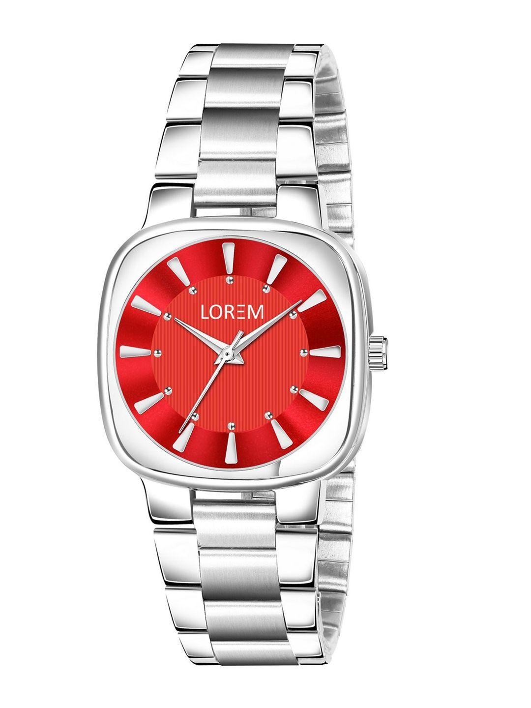 ferrizzo women red dial & silver toned bracelet style straps analogue watch lr304-fz