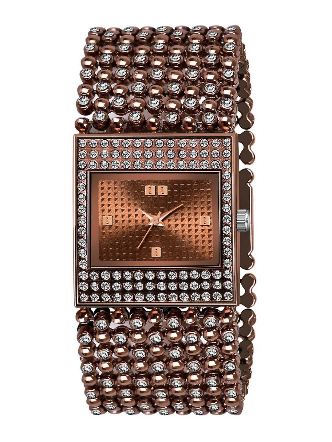 ferrizzo women brown embellished dial & bracelet style straps analogue watch-lr289-brown