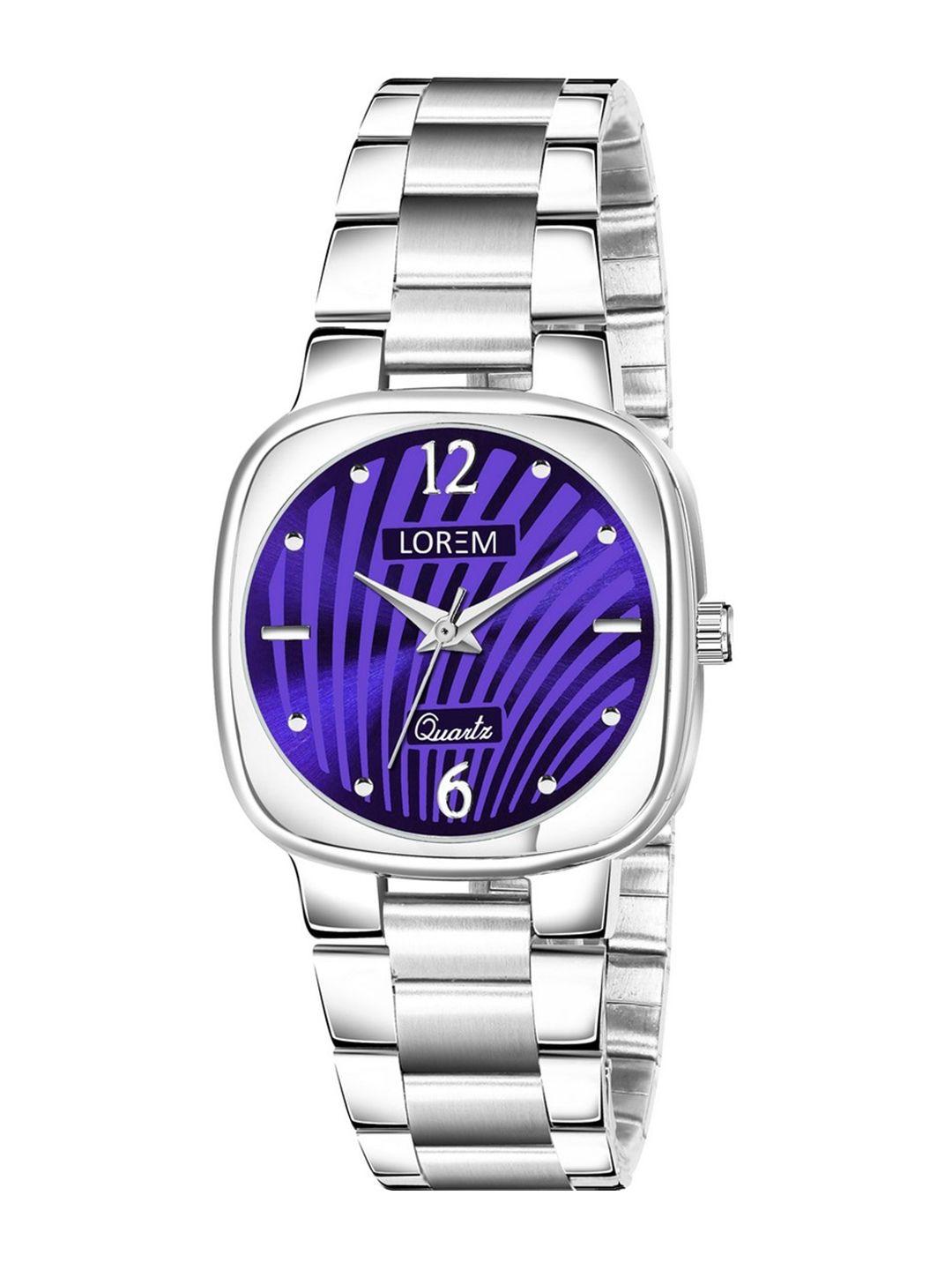 ferrizzo women purple dial & silver toned bracelet style straps analogue watch lr309-fz