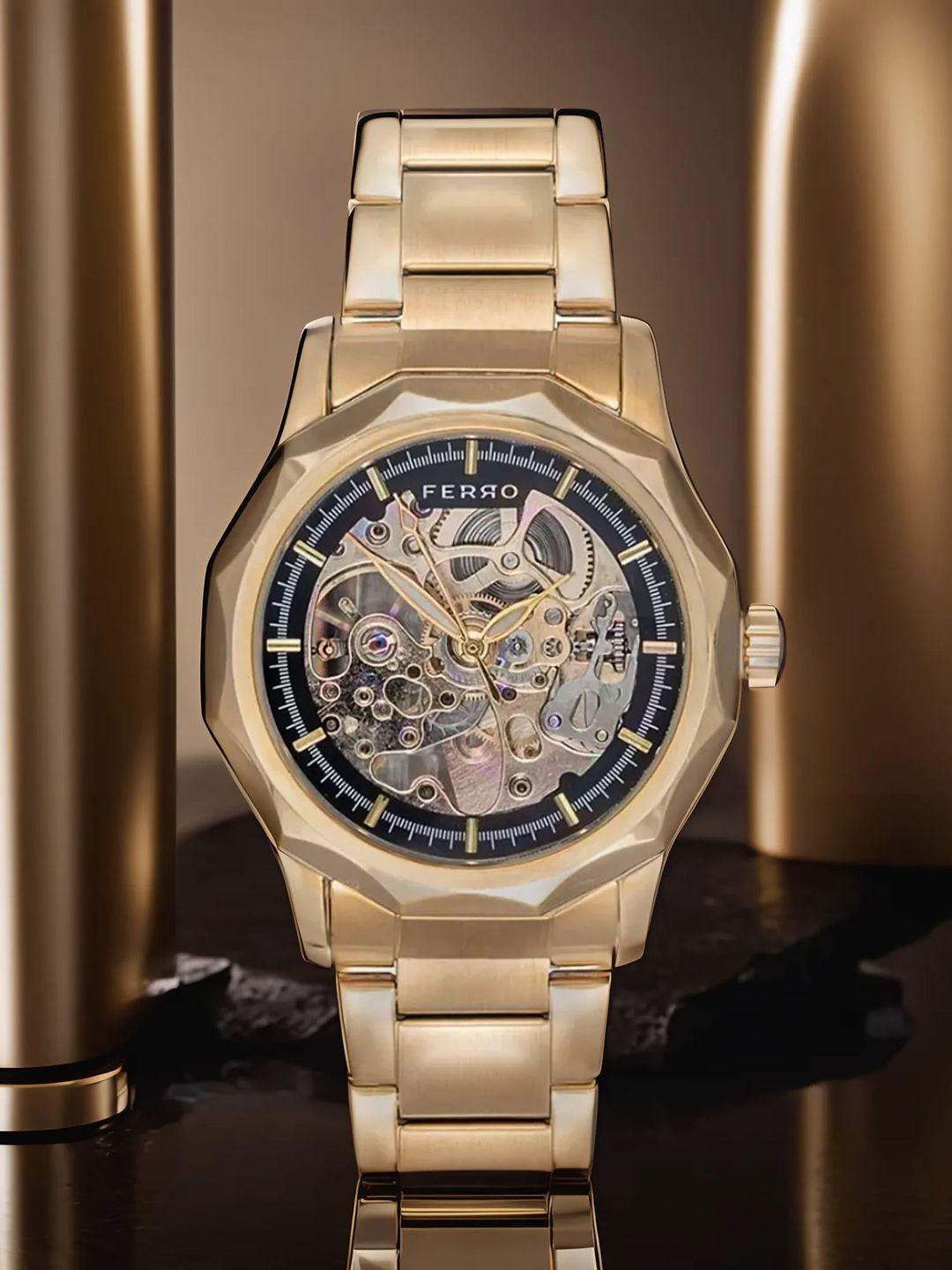 ferro men skeleton dial & bracelet style straps analogue glow in the watch fm-biz006