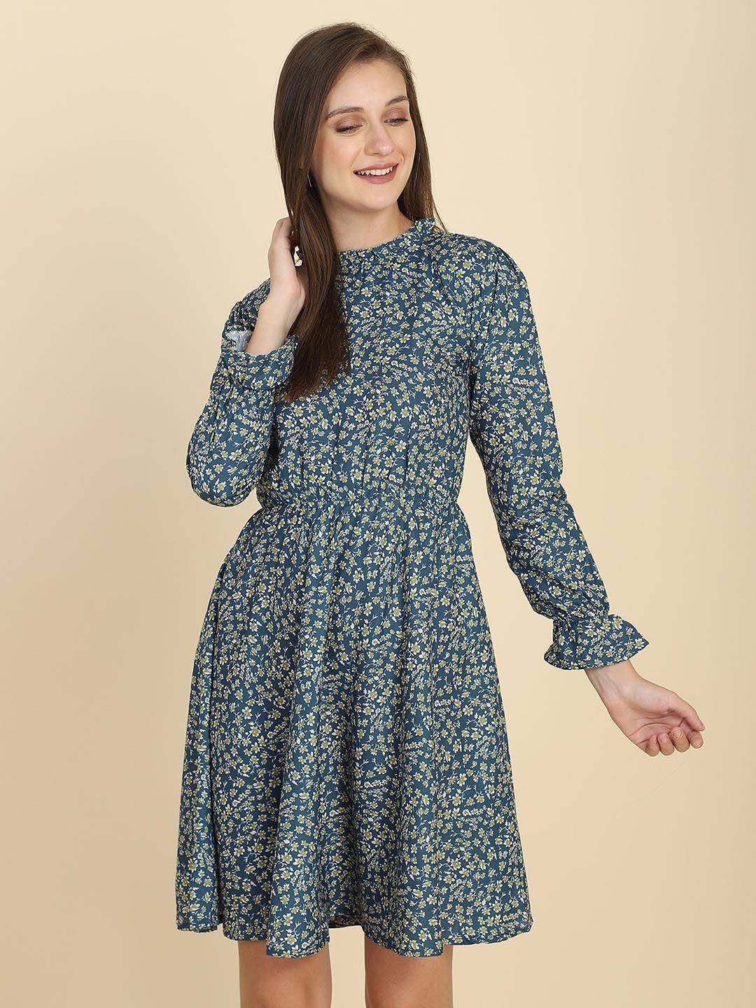 fery london floral printed puff sleeve fit & flare dress