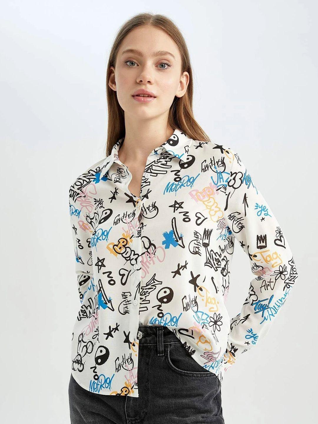 fery london geometric printed spread collar casual shirt